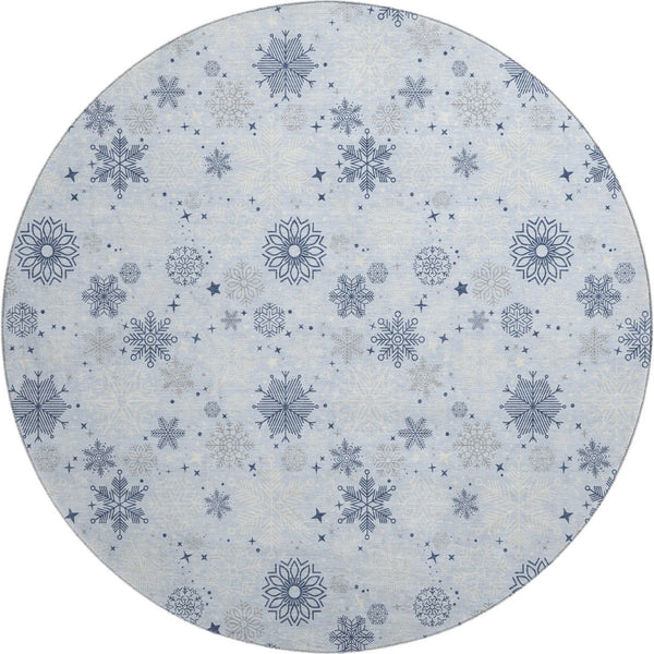 HomeRoots 8' Sky Blue and Ivory Abstract Round Rug - Durable, Washable, UV-Protected for Stylish Spaces 702295