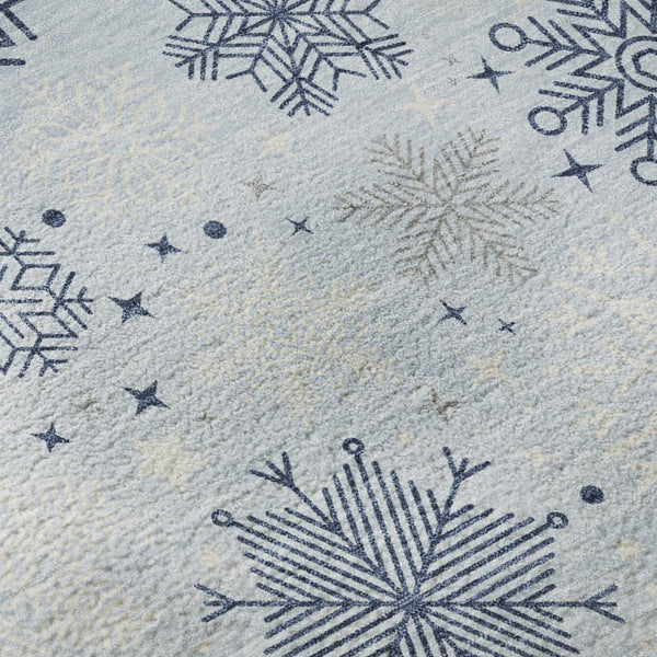 HomeRoots 8' Sky Blue and Ivory Abstract Round Rug - Durable, Washable, UV-Protected for Stylish Spaces 702295