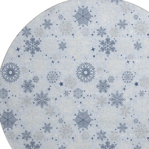 HomeRoots 8' Sky Blue and Ivory Abstract Round Rug - Durable, Washable, UV-Protected for Stylish Spaces 702295