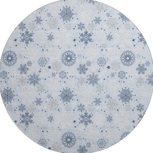 HomeRoots 8' Sky Blue and Ivory Abstract Round Rug - Durable, Washable, UV-Protected for Stylish Spaces 702295