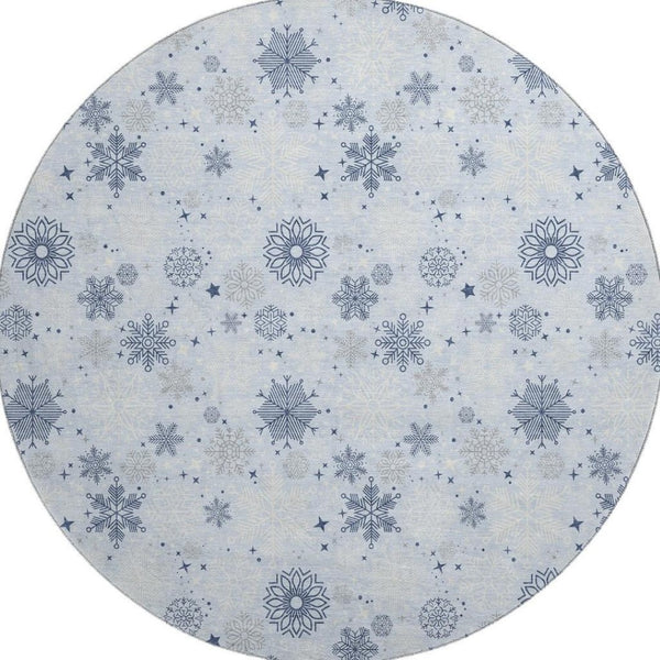 HomeRoots 8' Sky Blue and Ivory Abstract Round Rug - Durable, Washable, UV-Protected for Stylish Spaces 702295