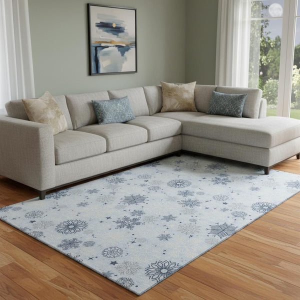 HomeRoots 8' X 10' Sky Blue & Ivory Abstract Geometric Washable Area Rug with UV Protection for Modern Homes 702296