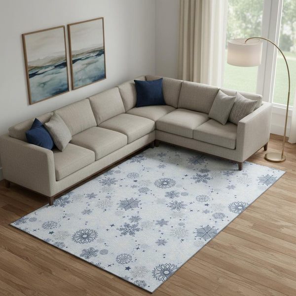 HomeRoots 9' X 12' Sky Blue & Ivory Abstract Geometric Area Rug - Washable, UV-Protected & Durable Design! 702297