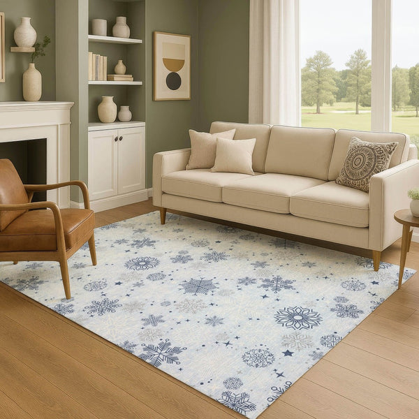 HomeRoots 9' X 12' Sky Blue & Ivory Abstract Geometric Area Rug - Washable, UV-Protected & Durable Design! 702297