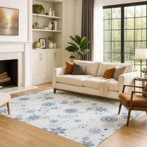 HomeRoots 9' X 12' Sky Blue & Ivory Abstract Geometric Area Rug - Washable, UV-Protected & Durable Design! 702297
