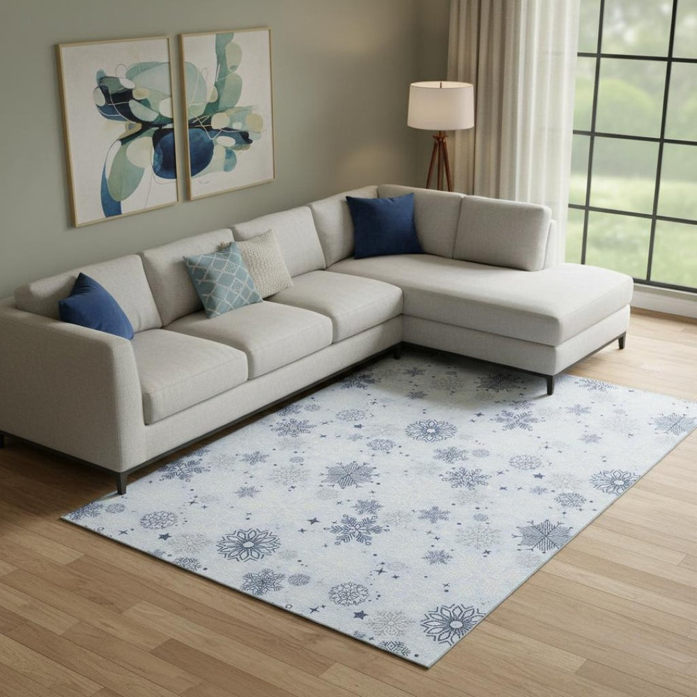 HomeRoots 10' Sky Blue & Ivory Abstract Geometric Washable Area Rug - UV Protected, Non-Slip, Durable Design 702298