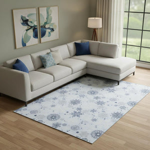 HomeRoots 10' Sky Blue & Ivory Abstract Geometric Washable Area Rug - UV Protected, Non-Slip, Durable Design 702298
