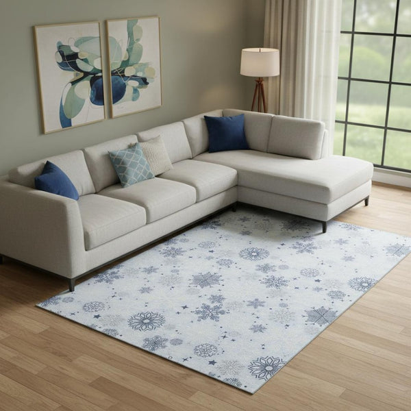 HomeRoots 10' Sky Blue & Ivory Abstract Geometric Washable Area Rug - UV Protected, Non-Slip, Durable Design 702298
