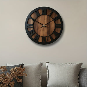 HomeRoots 14" Elegant Solid Wood Silent Analog Wall Clock with Roman Numerals – Vintage Charm for Any Room 702299