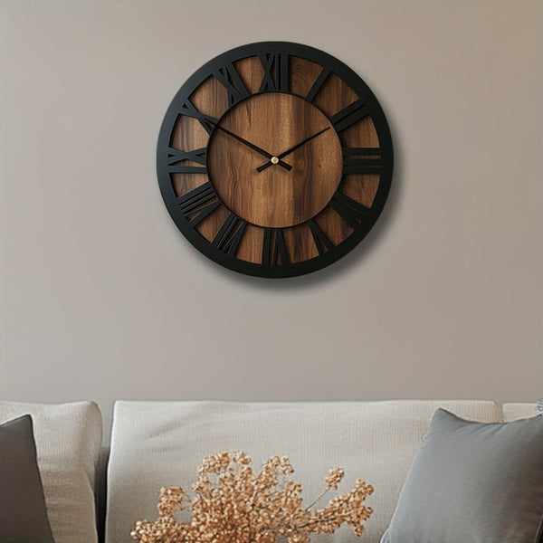 HomeRoots 14" Elegant Solid Wood Silent Analog Wall Clock with Roman Numerals – Vintage Charm for Any Room 702299