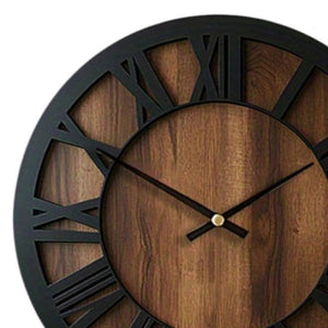 HomeRoots 14" Elegant Solid Wood Silent Analog Wall Clock with Roman Numerals – Vintage Charm for Any Room 702299