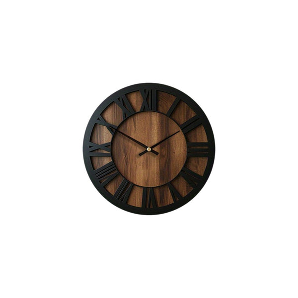 HomeRoots 14" Elegant Solid Wood Silent Analog Wall Clock with Roman Numerals – Vintage Charm for Any Room 702299