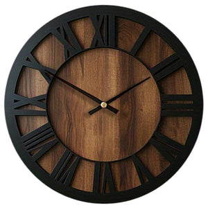 HomeRoots 14" Elegant Solid Wood Silent Analog Wall Clock with Roman Numerals – Vintage Charm for Any Room 702299