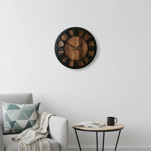 HomeRoots 14" Elegant Solid Wood Silent Analog Wall Clock with Roman Numerals – Vintage Charm for Any Room 702299