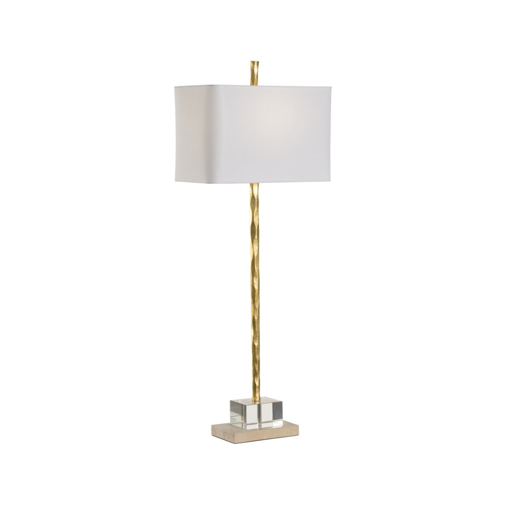Chelsea House Crawford Hand-Hammered Table Lamp With Crystal Base, Gold Finish & Square White Shade — Luxe Lighting 70230
