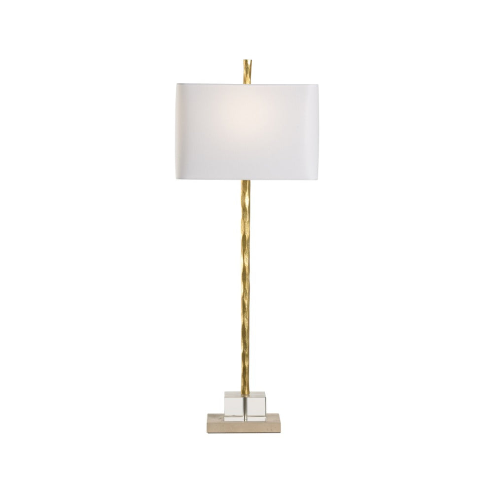 Chelsea House Crawford Hand-Hammered Table Lamp With Crystal Base, Gold Finish & Square White Shade — Luxe Lighting 70230