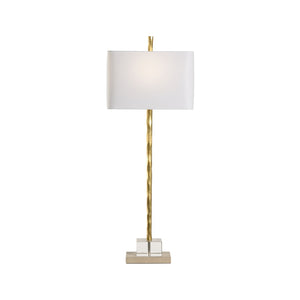 Chelsea House Crawford Hand-Hammered Table Lamp With Crystal Base, Gold Finish & Square White Shade — Luxe Lighting 70230