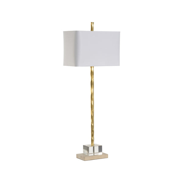 Chelsea House Crawford Hand-Hammered Table Lamp With Crystal Base, Gold Finish & Square White Shade — Luxe Lighting 70230