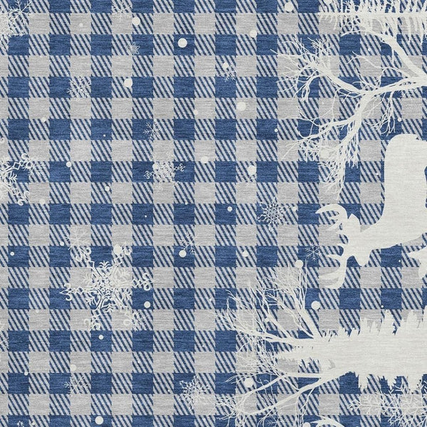 HomeRoots 5' Blue Ivory Gray Gingham Washable Area Rug - Durable, UV-Protected, Stain-Resistant Design for Homes 702301