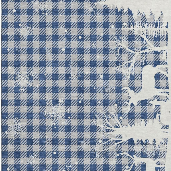 HomeRoots 5' Blue Ivory Gray Gingham Washable Area Rug - Durable, UV-Protected, Stain-Resistant Design for Homes 702301