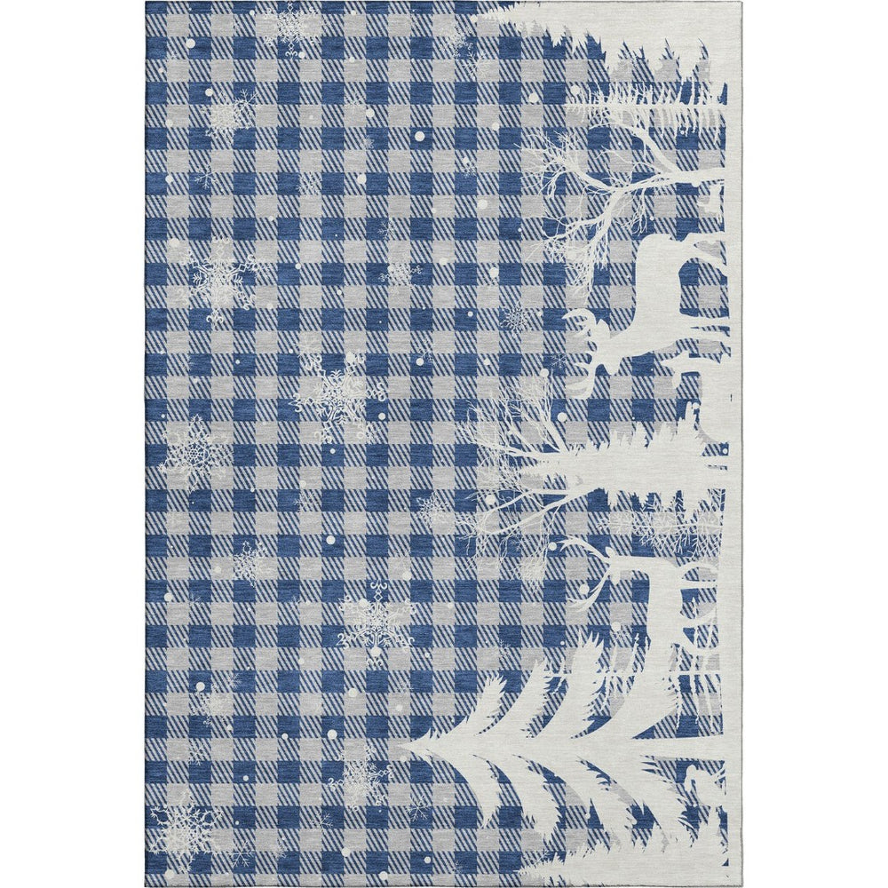 HomeRoots 8' X 10' Stylish Blue Ivory Gray Gingham Washable Area Rug with UV Protection & Non-Slip Backing 702303