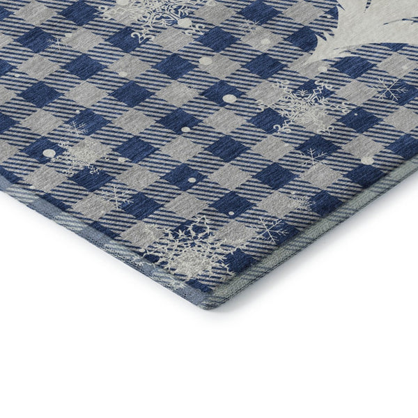 HomeRoots 8' X 10' Stylish Blue Ivory Gray Gingham Washable Area Rug with UV Protection & Non-Slip Backing 702303