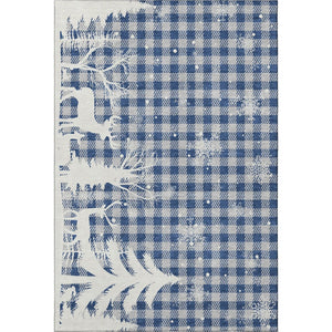 HomeRoots 8' X 10' Stylish Blue Ivory Gray Gingham Washable Area Rug with UV Protection & Non-Slip Backing 702303