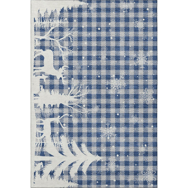 HomeRoots 8' X 10' Stylish Blue Ivory Gray Gingham Washable Area Rug with UV Protection & Non-Slip Backing 702303