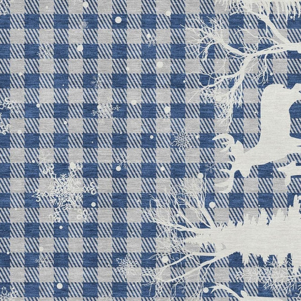 HomeRoots 9' X 12' Classic Blue Ivory Gray Gingham Washable Area Rug with UV Protection for Easy Living 702304