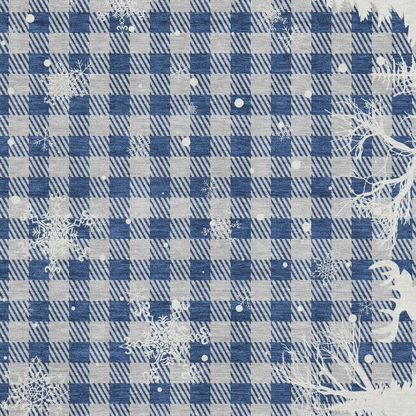 HomeRoots 10' Gingham Area Rug in Blue, Ivory & Gray – Washable, UV-Protected, Durable for Family Spaces 702305