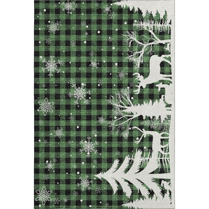 HomeRoots 5' X 8' Gingham Area Rug - Green, Black & Ivory - Washable, UV Protected, Stain Resistant, Durable Design 702307