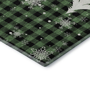 HomeRoots 5' X 8' Gingham Area Rug - Green, Black & Ivory - Washable, UV Protected, Stain Resistant, Durable Design 702307