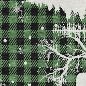 HomeRoots 5' X 8' Gingham Area Rug - Green, Black & Ivory - Washable, UV Protected, Stain Resistant, Durable Design 702307