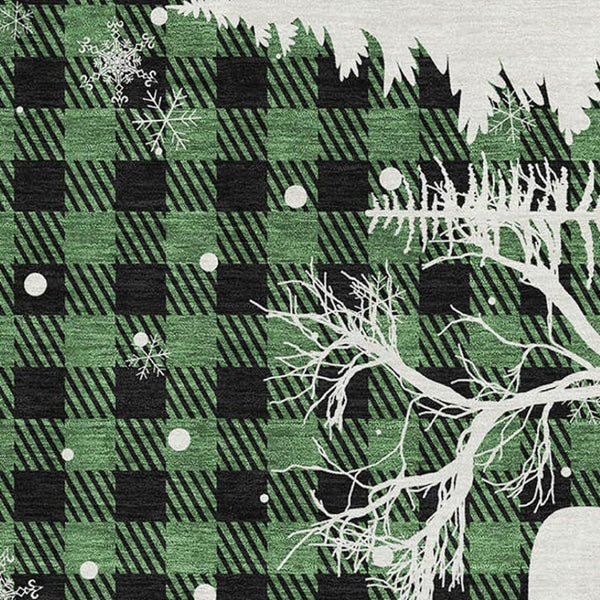 HomeRoots 5' X 8' Gingham Area Rug - Green, Black & Ivory - Washable, UV Protected, Stain Resistant, Durable Design 702307