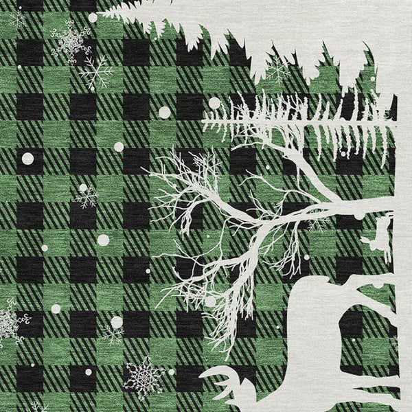 HomeRoots 5' X 8' Gingham Area Rug - Green, Black & Ivory - Washable, UV Protected, Stain Resistant, Durable Design 702307