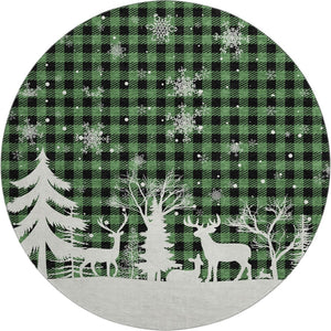 HomeRoots 8' Green Black And Ivory Gingham Washable Round Rug – Durable, UV-Protected, Easy Care for Any Space 702308