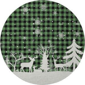 HomeRoots 8' Green Black And Ivory Gingham Washable Round Rug – Durable, UV-Protected, Easy Care for Any Space 702308
