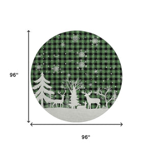 HomeRoots 8' Green Black And Ivory Gingham Washable Round Rug – Durable, UV-Protected, Easy Care for Any Space 702308