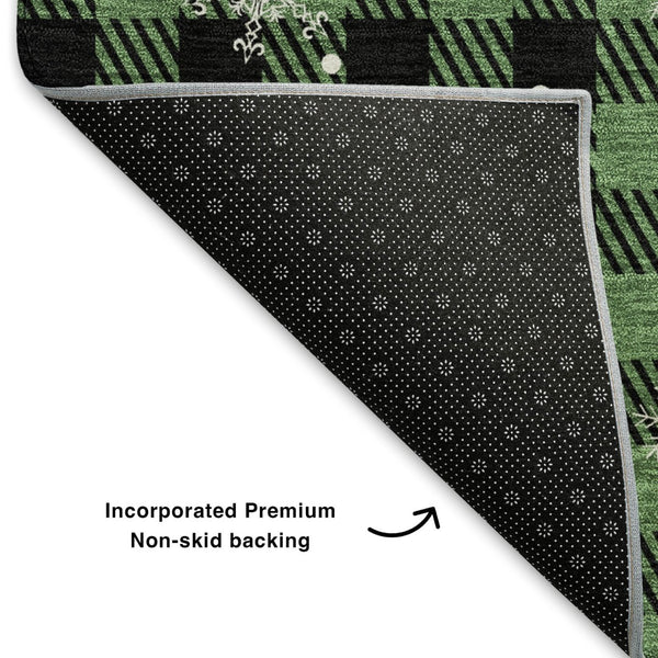 HomeRoots 8' X 10' Stylish Green, Black & Ivory Gingham Area Rug - Washable, UV-Protected, Stain-Resistant Comfort 702309