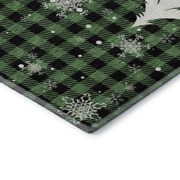 HomeRoots 8' X 10' Stylish Green, Black & Ivory Gingham Area Rug - Washable, UV-Protected, Stain-Resistant Comfort 702309