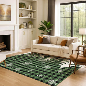 HomeRoots 8' X 10' Stylish Green, Black & Ivory Gingham Area Rug - Washable, UV-Protected, Stain-Resistant Comfort 702309