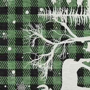 HomeRoots 8' X 10' Stylish Green, Black & Ivory Gingham Area Rug - Washable, UV-Protected, Stain-Resistant Comfort 702309