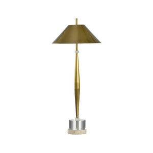 Chelsea House Slim Table Lamp — Gold Metal, Travertine & Clear Acrylic Base; 31" Slim Modern Ambient Light For Bedsides, Consoles 70231