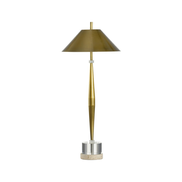Chelsea House Slim Table Lamp — Gold Metal, Travertine & Clear Acrylic Base; 31" Slim Modern Ambient Light For Bedsides, Consoles 70231