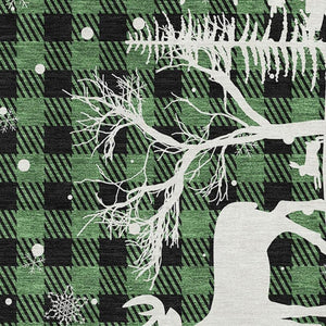 HomeRoots 9' X 12' Gingham Area Rug in Green, Black & Ivory - Durable, Stain-Resistant & UV Protected Design! 702310