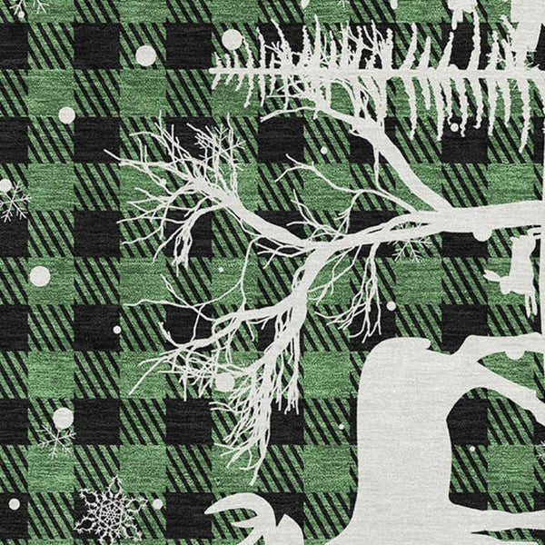 HomeRoots 9' X 12' Gingham Area Rug in Green, Black & Ivory - Durable, Stain-Resistant & UV Protected Design! 702310
