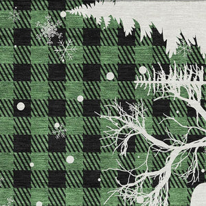 HomeRoots 10' Classic Green, Black & Ivory Gingham Washable Area Rug with UV & Stain Resistance for Homes 702311