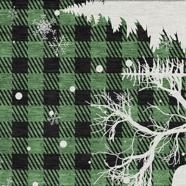HomeRoots 10' Classic Green, Black & Ivory Gingham Washable Area Rug with UV & Stain Resistance for Homes 702311