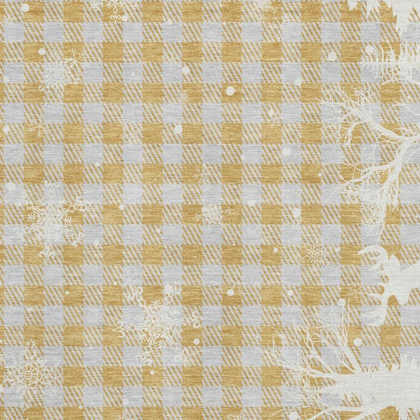 HomeRoots 5' X 8' Washable Gingham Area Rug in Gold, Gray & Ivory – Durable, Stain Resistant, UV Protected Design 702313
