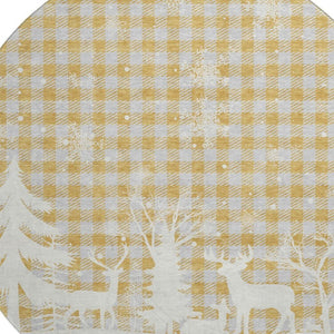 HomeRoots 8' Washable Gold Gray Ivory Gingham Round Rug with UV Protection - Durable, Stylish, Easy-Care Design 702314